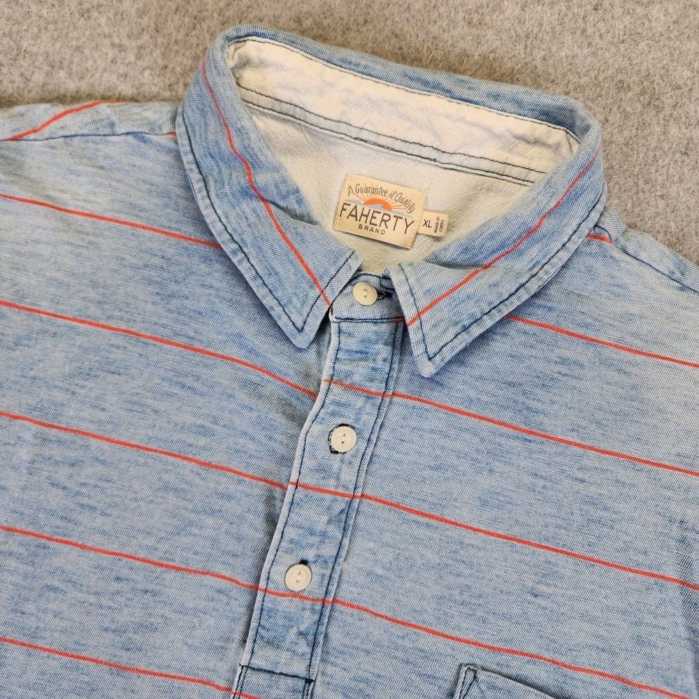 Faherty Polo Shirt Mens XL Striped Indigo Dyed Blue Cotton